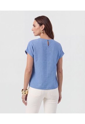 Blusa Minimalista De Manga Corta   Para Mujer Azul Patprimo