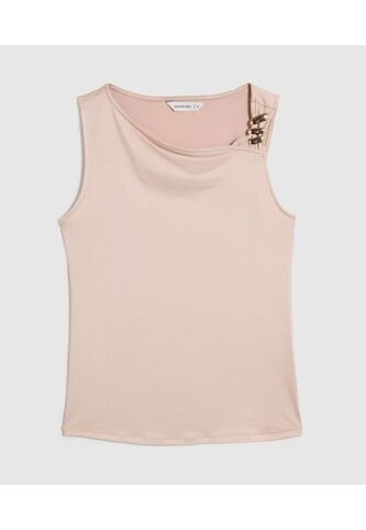 Camiseta Manga Sisa Con Detalle Metálico   Para Mujer Rosa Patprimo Patprimo