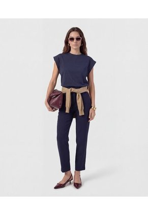 Pantalón Clasico De Tiro Alto   Para Mujer Azul Patprimo
