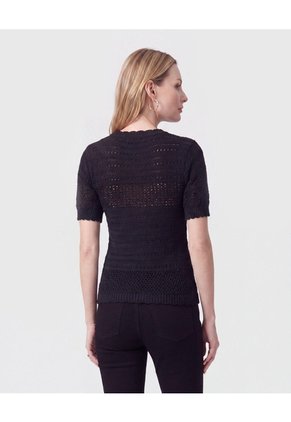 Camiseta De Punto Calado Para Mujer Para Mujer Negro Patprimo