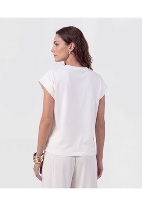 Camiseta Manga Corta Con Doblez   Para Mujer Blanco Patprimo