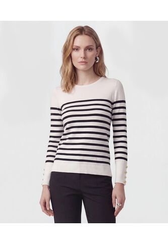 Saco De Punto A Rayas Con Botones En Puño   Para Mujer Blanco Patprimo Patprimo