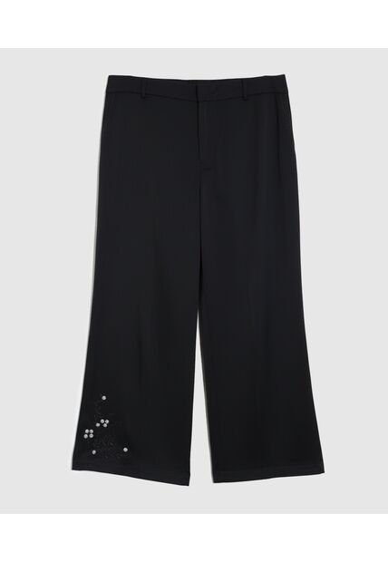 Pantalón Culotte Con Pedrería  Curvy  Para Mujer Negro Patprimo