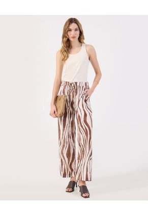 Pantalón Palazzo Estampado  Para Mujer Café Patprimo