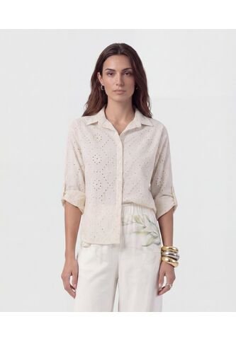 Camisa En Broderie Con Charretera   Para Mujer Beige Patprimo Patprimo