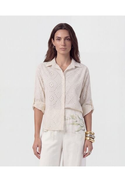 Camisa En Broderie Con Charretera   Para Mujer Beige Patprimo