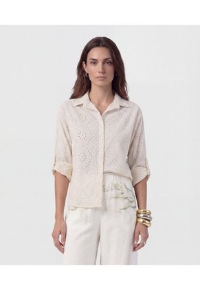 Camisa En Broderie Con Charretera Para Mujer Beige Patprimo