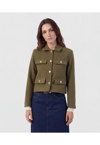 Chaqueta Corta Con Botones Dorados   Para Mujer Verde Patprimo Patprimo