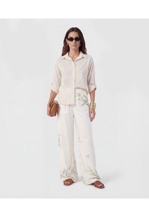 Camisa En Broderie Con Charretera Para Mujer Beige Patprimo