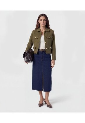 Chaqueta Corta Con Botones Dorados   Para Mujer Verde Patprimo