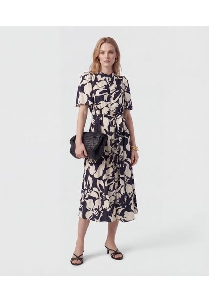 Vestido Midi Camisero Con Cinturón   Para Mujer Negro Patprimo