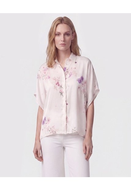 Blusa Manga Corta Fluida Mujer  Para Mujer Crema Patprimo