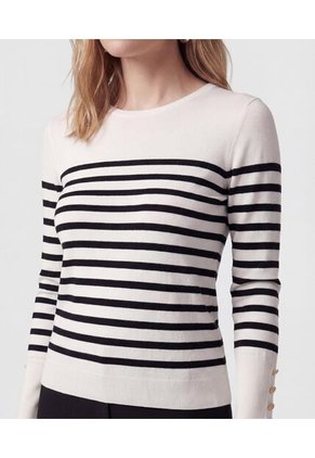Saco De Punto A Rayas Con Botones En Puño   Para Mujer Blanco Patprimo