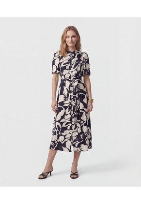 Vestido Midi Camisero Con Cinturón   Para Mujer Negro Patprimo