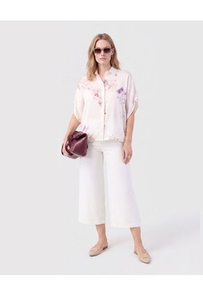 Blusa Manga Corta Fluida Mujer  Para Mujer Crema Patprimo
