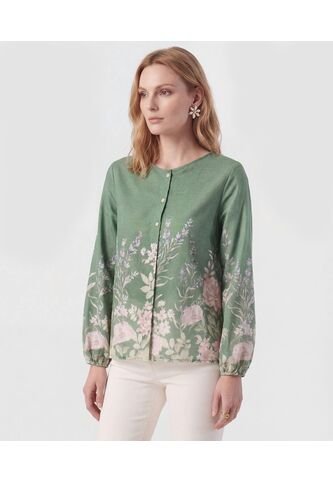 Blusa Botánica De Manga Larga   Para Mujer Verde Patprimo Patprimo