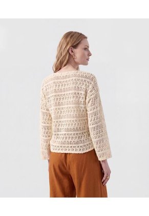 Saco De Punto Calado Con Diseño De Encaje   Para Mujer Crema Patprimo