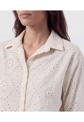 Camisa En Broderie Con Charretera Para Mujer Beige Patprimo