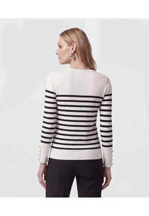 Saco De Punto A Rayas Con Botones En Puño   Para Mujer Blanco Patprimo