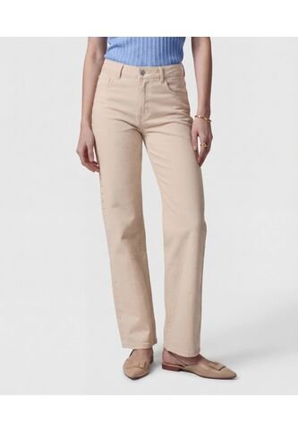 Jeans Rectos Con Piedras Laterales   Para Mujer Beige Patprimo Patprimo