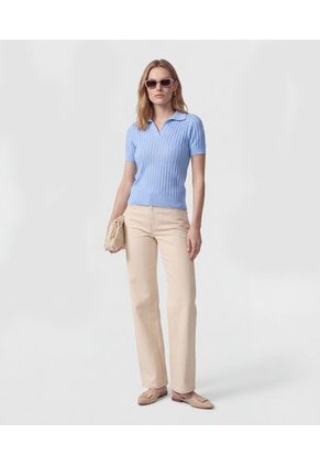 Jeans Rectos Con Piedras Laterales   Para Mujer Beige Patprimo
