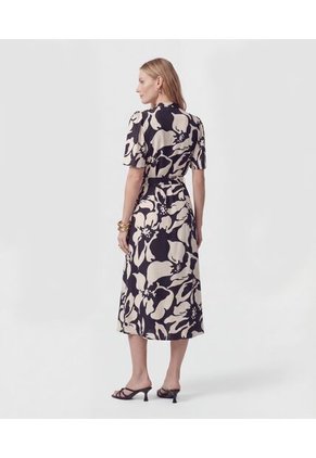 Vestido Midi Camisero Con Cinturón   Para Mujer Negro Patprimo