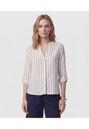 Camisa Cuello Neru Con Manga Ajustable Para Mujer Blanco Patprimo
