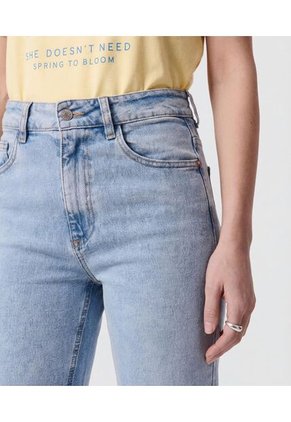 Jeans Rectos Clásicos Tiro Alto   Para Mujer Azul Patprimo