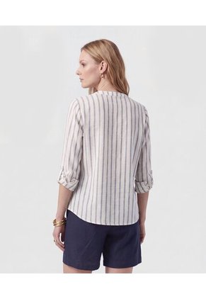 Camisa Cuello Neru Con Manga Ajustable Para Mujer Blanco Patprimo