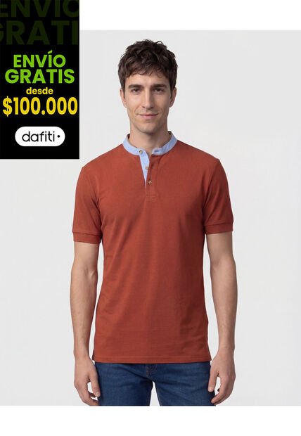 Polo Con Cuello Neru Y Pechera   Para Hombre Naranja Patprimo