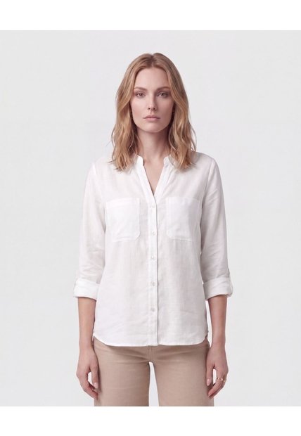 Blusa Manga Larga Con Escote En V Para Mujer  Para Mujer Blanco Patprimo