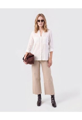 Blusa Manga Larga Con Escote En V Para Mujer  Para Mujer Blanco Patprimo
