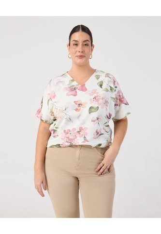 Camiseta Con Cuello En V  Curvy  Para Mujer Blanco Patprimo Patprimo