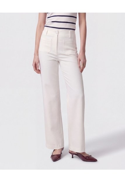 Pantalón Recto Con Bolsillo Frontal Para Mujer  Para Mujer Blanco Patprimo