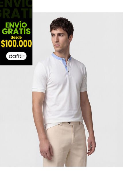 Polo Con Cuello Neru Y Pechera   Para Hombre Blanco Patprimo