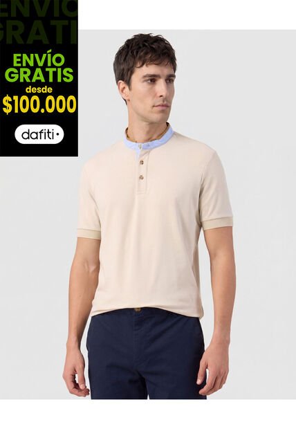 Polo Con Cuello Neru Y Pechera   Para Hombre Beige Patprimo