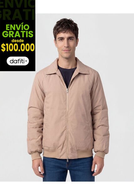 Chaqueta Bomber Con Cuello Camisero   Para Hombre Beige Patprimo