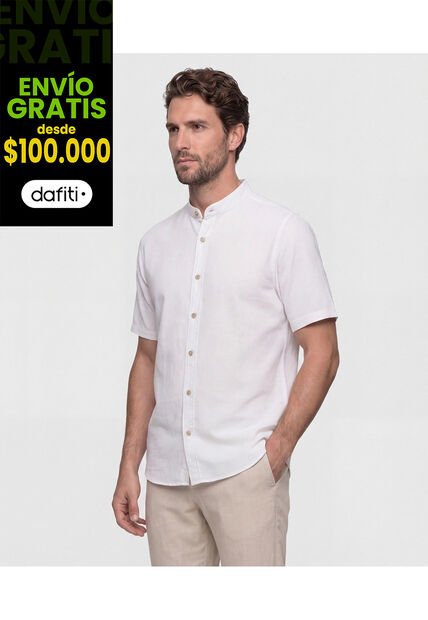 Camisa  Manga Corta Cuello Mao  Para Hombre Blanco Patprimo