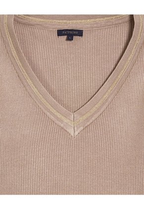 Saco Tejido Cuello En V   Para Mujer Beige Patprimo