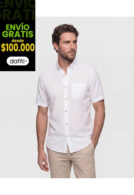 Camisa  Manga Corta Con Cuello Button Down  Para Hombre Blanco Patprimo