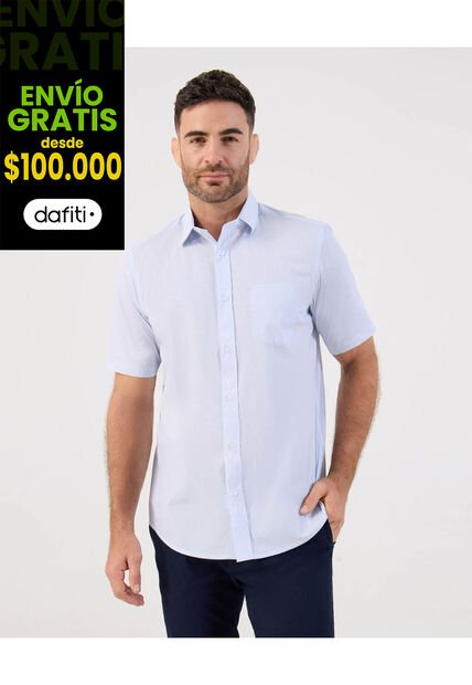 Camisa De Manga Corta Regular Fit   Para Hombre Azul Patprimo