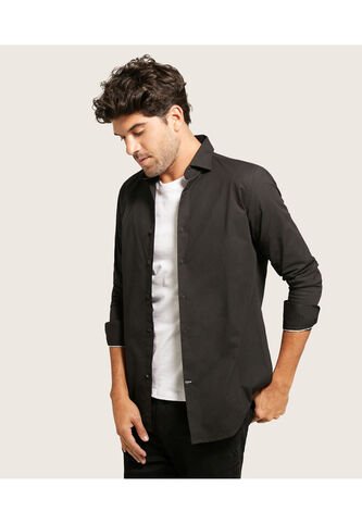 Camisa Para Hombre Manga Larga Sin Bolsillo Cuello Italiano Color Negro Marca Patprimo #44012582 Patprimo