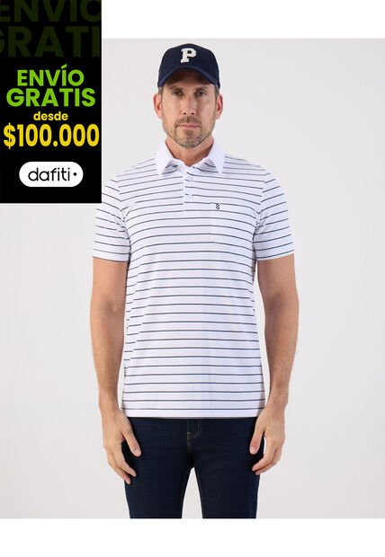 Polo De Rayas Con Bolsillo   Para Hombre Blanco Patprimo