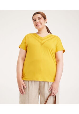 Camiseta Para Mujer Manga Corta Color Amarillo  Marca Patprimo #14091316 Patprimo