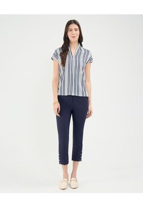 Camiseta Para Mujer Manga Corta Cuello V Color Azul Oscuro Marca Patprimo #30093692