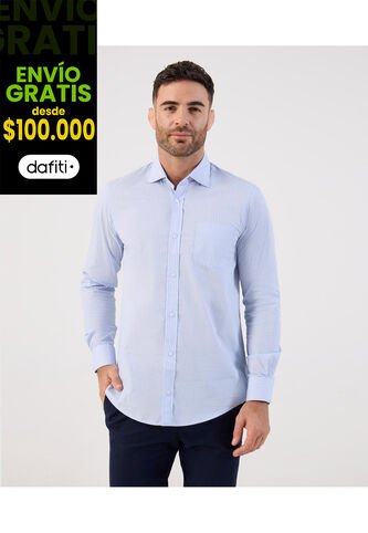 Camisa De Rayas Manga Larga   Para Hombre Azul Patprimo Patprimo