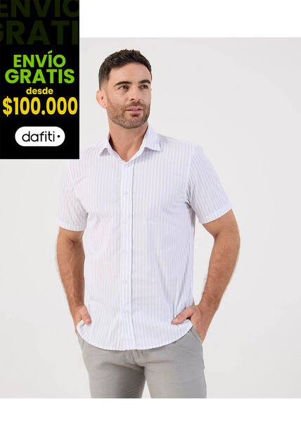 Camisa Casual De Manga Corta A Rayas   Para Hombre Blanco Patprimo