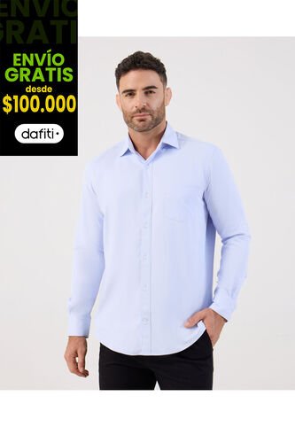 Camisa Formal De Manga Larga Con Bolsillo   Para Hombre Azul Patprimo Patprimo