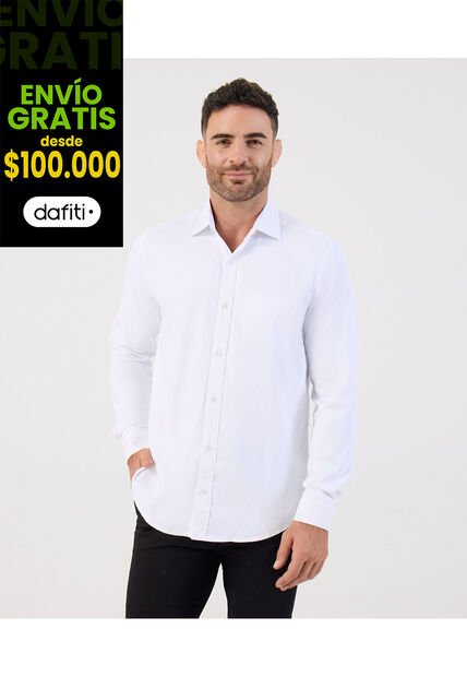 Camisa Formal De Manga Larga Con Bolsillo   Para Hombre Blanco Patprimo
