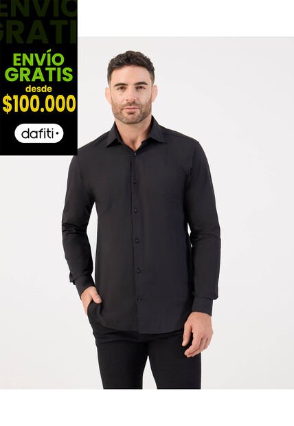 Camisa Formal De Manga Larga   Para Hombre Negro Patprimo